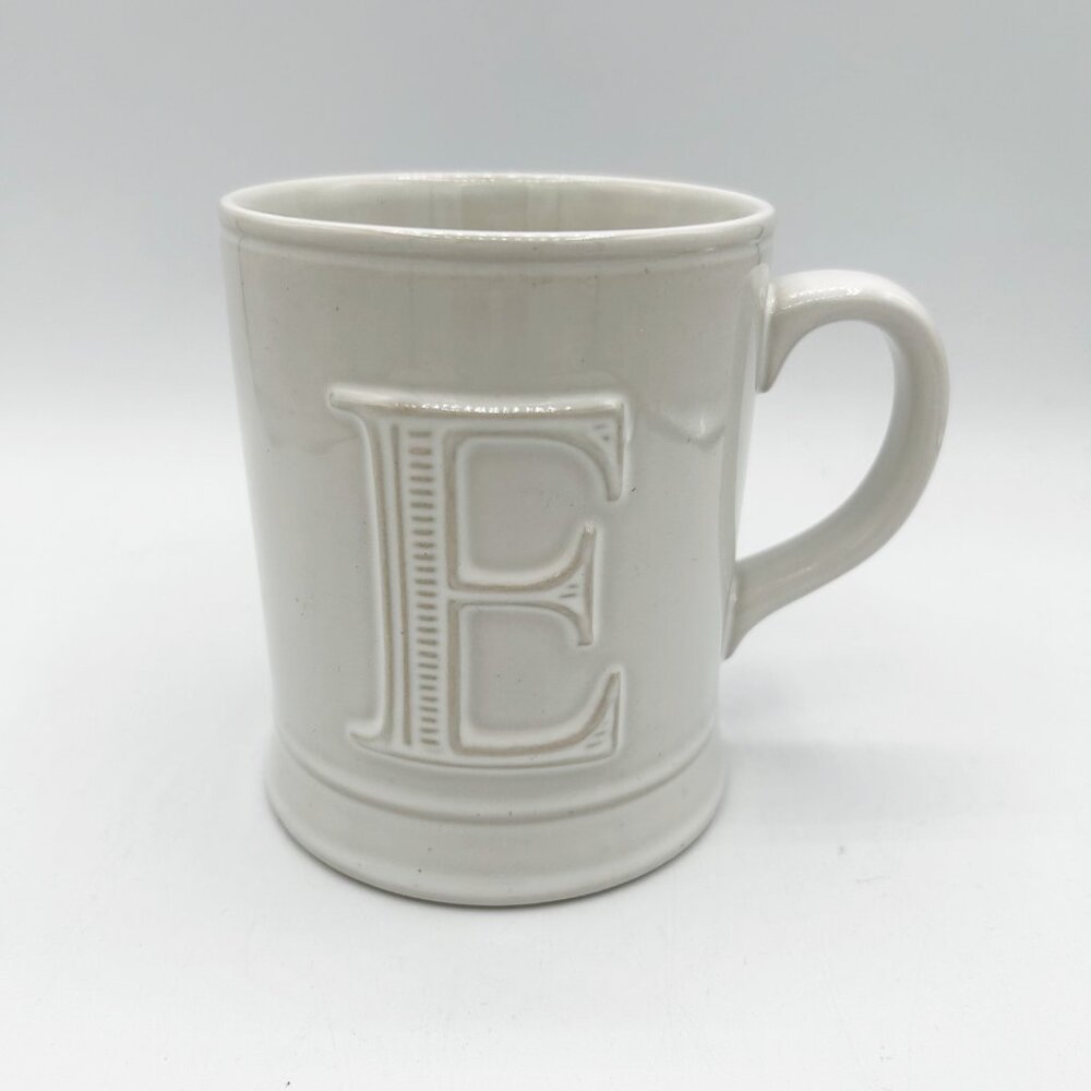 Pottery Barn White Monogram ‘E’ Mug Coffee Tea Home Minimalist